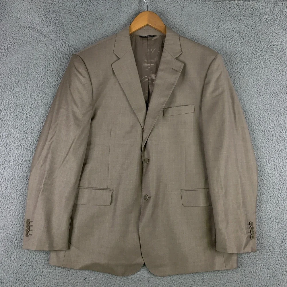 Saks Fifth Avenue BLACK Blazer Mens 44 Tan Silk Zegna Cloth Sport Coat Jacket